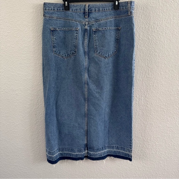 MNG Mango Denim Maxi Skirt Front Slit Raw Hem Blue Size XXL - Picture 4 of 8